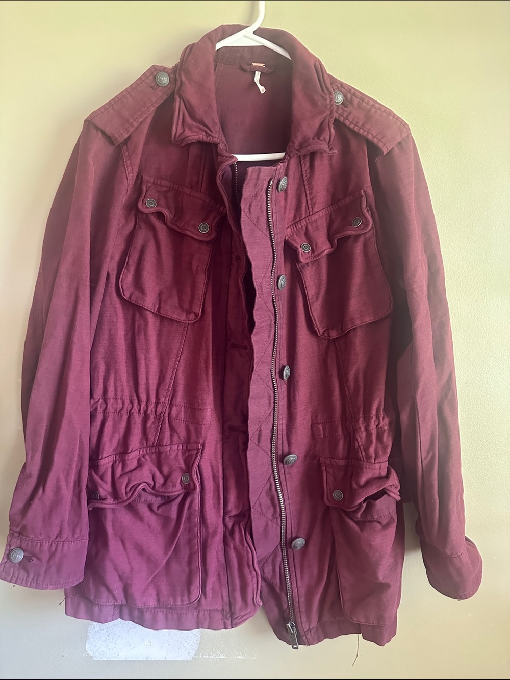 Free People Burgundy Utility Field Jacket